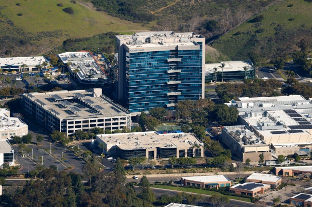 San Diego, CA - January 31: In an aerial view, the Qualcomm campus is seen in the Sorrento Valley community on January 31, 2026 in San Diego, CA. (K.C. Alfred / The San Diego Union-Tribune)