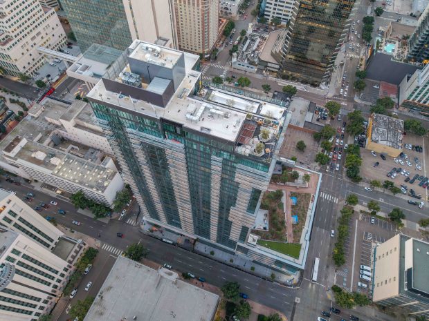 Aerial shots of The Torrey apartment complex in downtown San Diego. (Holland Partner Group)