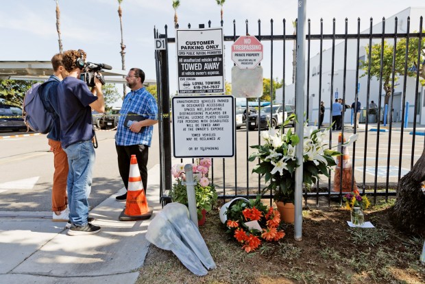 San Diego, California - May 19: A day after a shooting killed three people at the Islamic Center of San Diego, Imam Hassane speaks to members of the media outside the mosque in San Diego on Tuesday, May 19, 2026. (Kristian Carreon / The San Diego Union-Tribune)