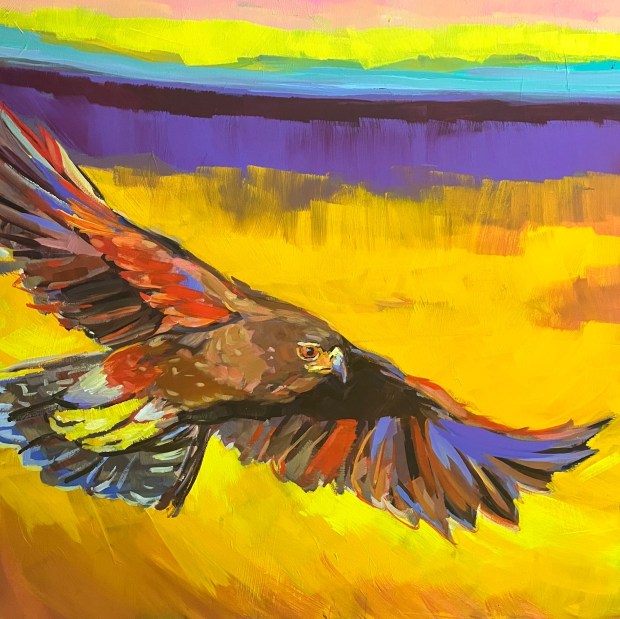 At The Studio Door in Hillcrest, a new exhibition titled "The Natural World" celebrates and honors "the breadth of the natural world," says sculptor Pierre Bounaud, who is co-curator of the show with fellow artist Laura Green. Shown is "Hawk in Flight" by Laura Green. (Laura Green)