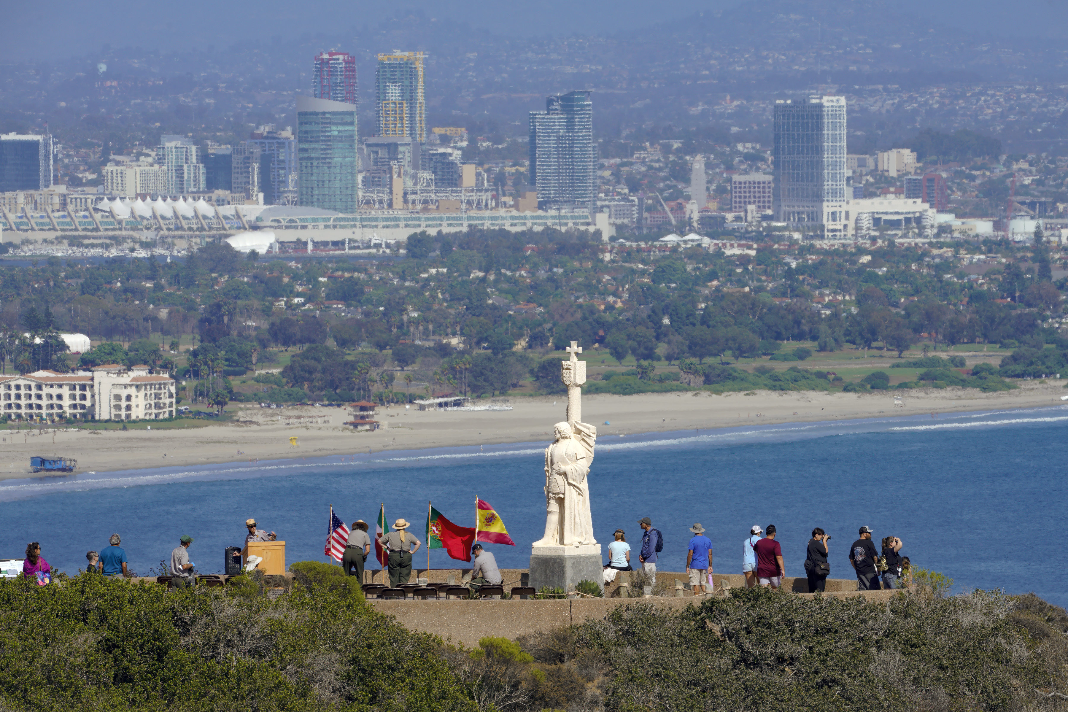 Visitors take in the view from the Juan RodrÃ­guez Cabrillo...