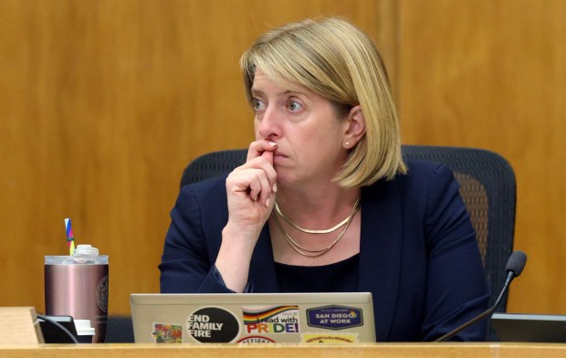 Councilmember Marni von Wilpert listens during a San Diego City Council meeting on San Diego's then-proposed new trash pickup fees at City Hall in on Monday, June 8, 2025. (Hayne Palmour IV / For The San Diego Union-Tribune)
