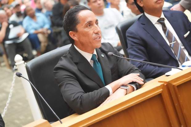 Mayor Todd Gloria speaks during a budget hearing at San Diego City Hall on Wednesday, May 27, 2026. (Michael Ho / For The San Diego Union-Tribune)