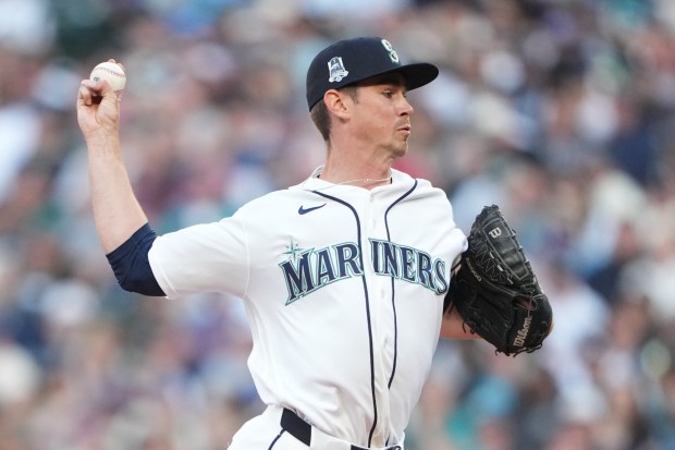 Seattle Mariners pitcher Emerson Hancock throws against the Kansas City Royals during a baseball game, Saturday, May 2, 2026, in Seattle. (AP Photo/Lindsey Wasson)