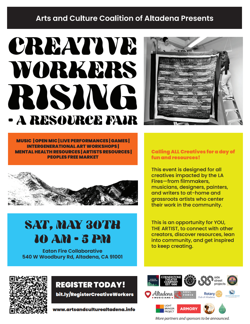 Graphic: Arts and Culture Coalition of Altadena | The South Pasadenan | Creative Workers Rising ~ A Resource Fair for Fire-Impacted Artists
