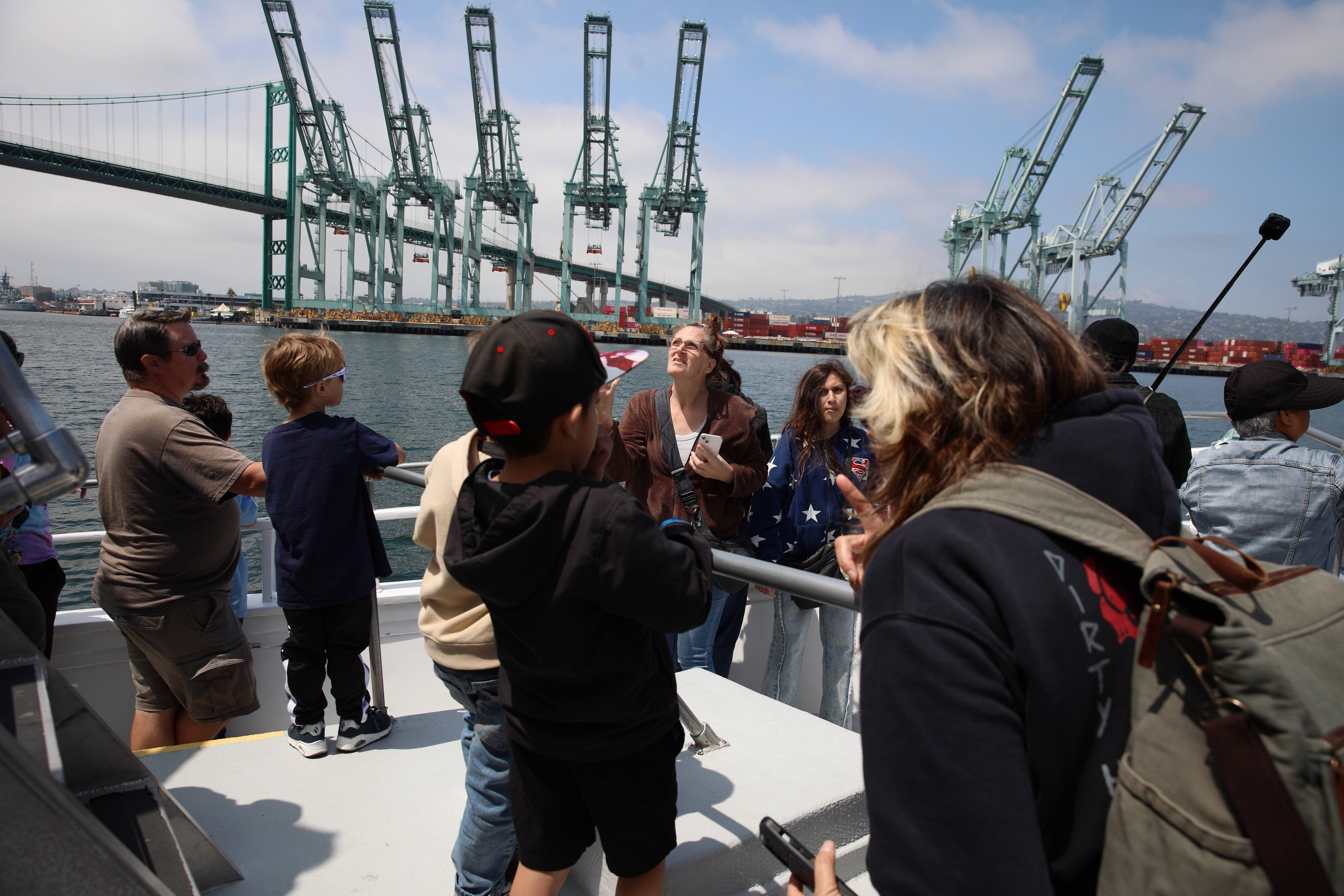 Passengers get close-up views of the ports of Long Beach...