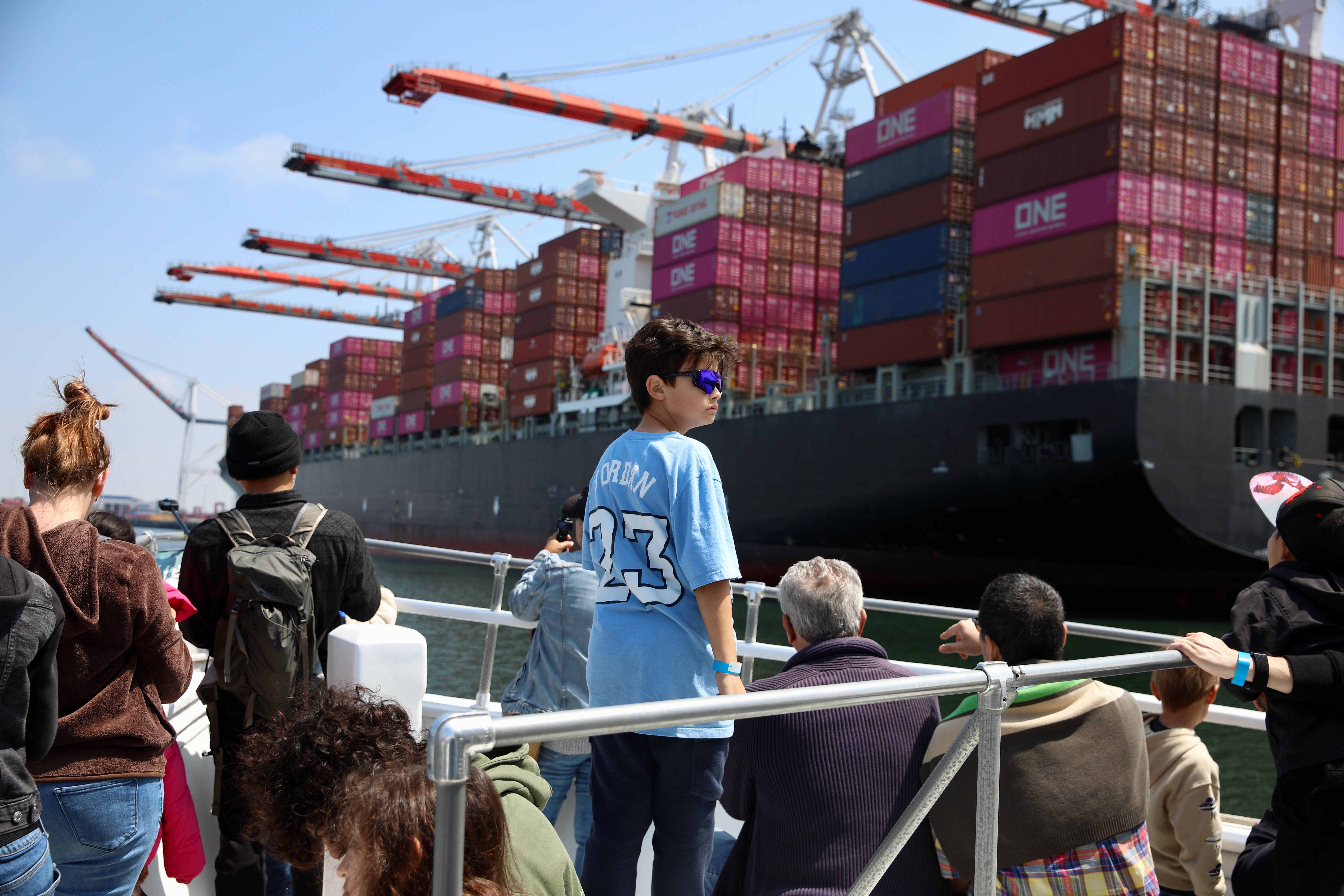 Passengers get close-up views of the ports of Long Beach...