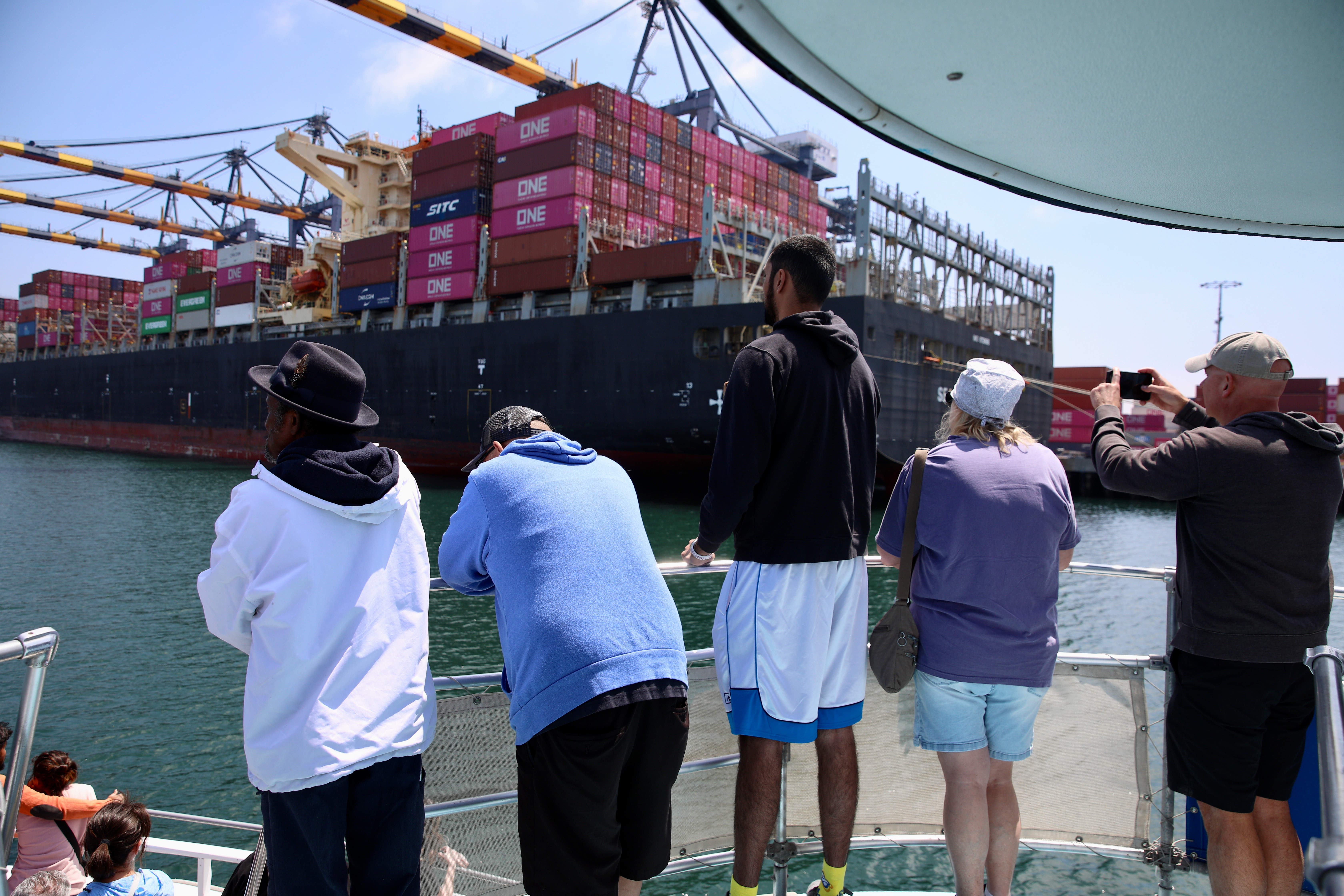 Passengers get close-up views of the ports of Long Beach...