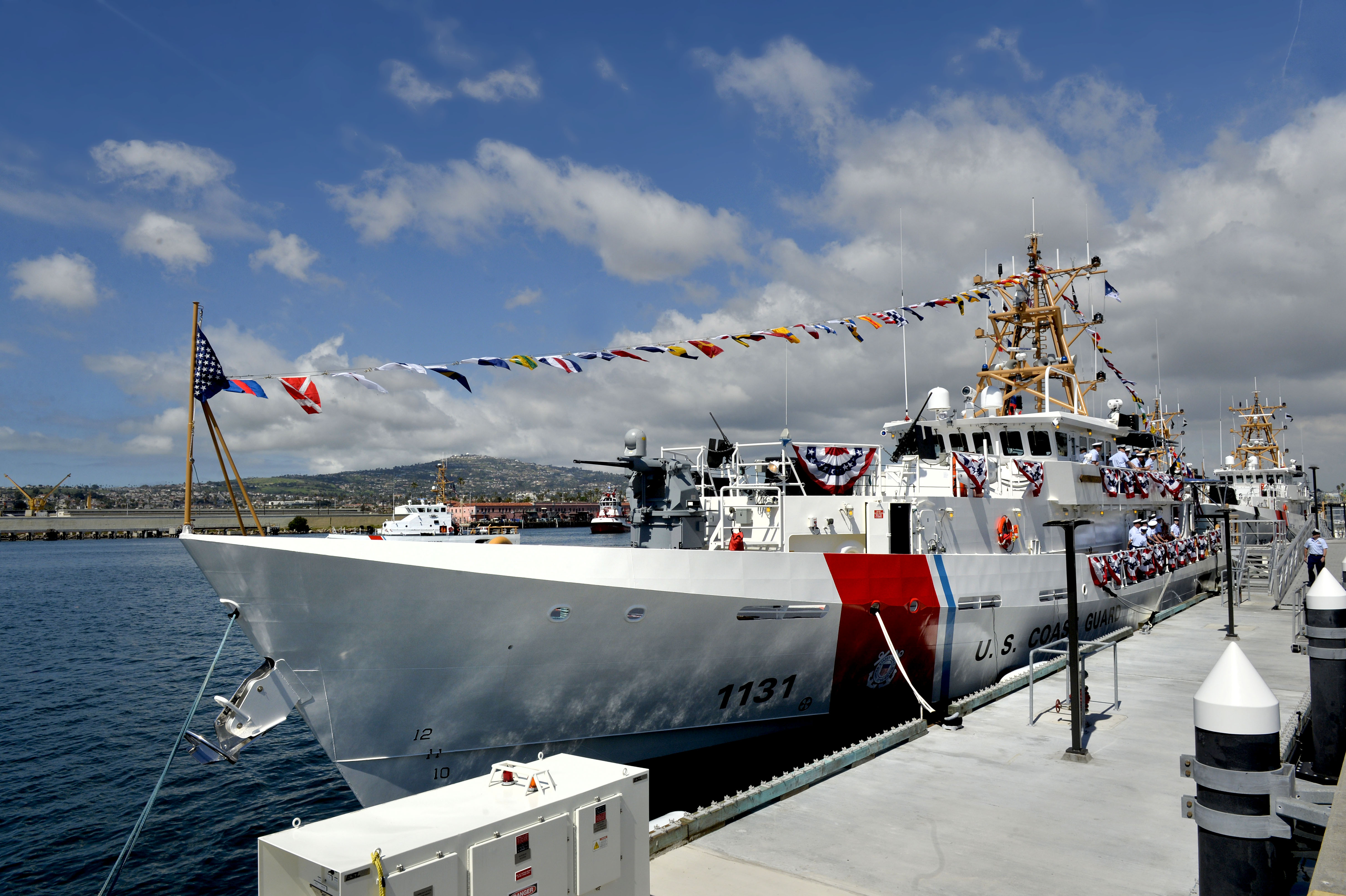 The crew on board during the commissioning ceremony for the...