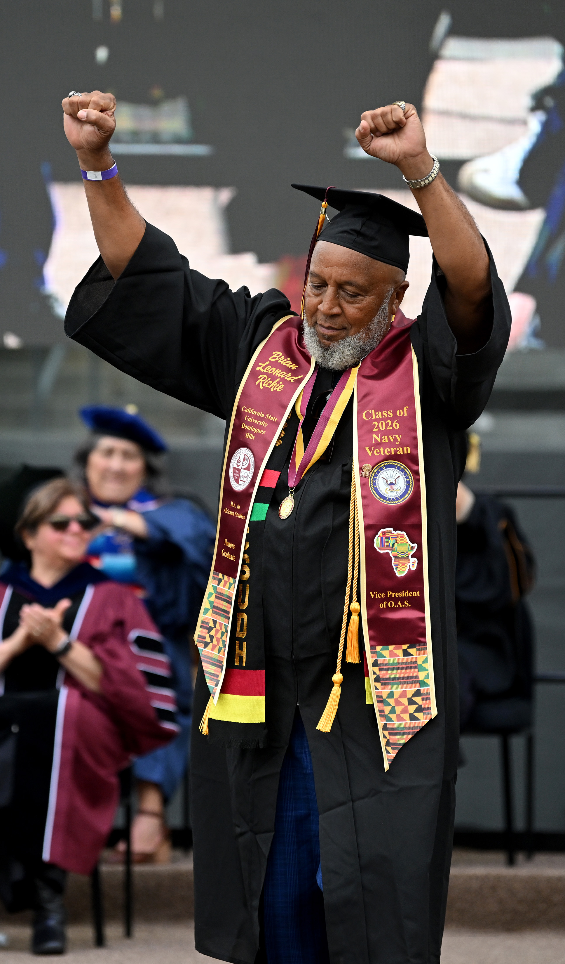 Brian Leonard Richie celebrates his graduation during California State University...