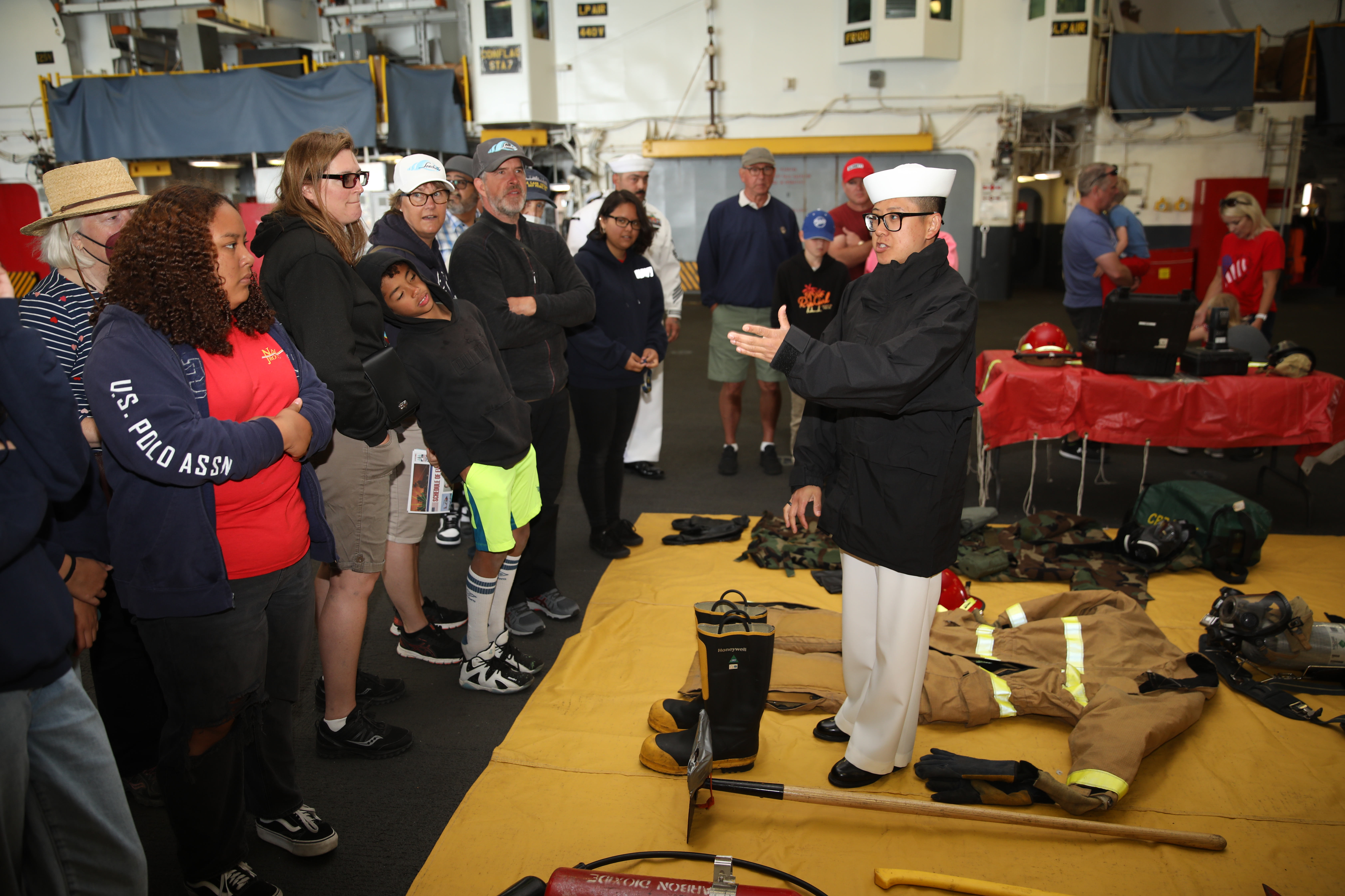 Navy damage control firefighter Peralta talks about some of the...