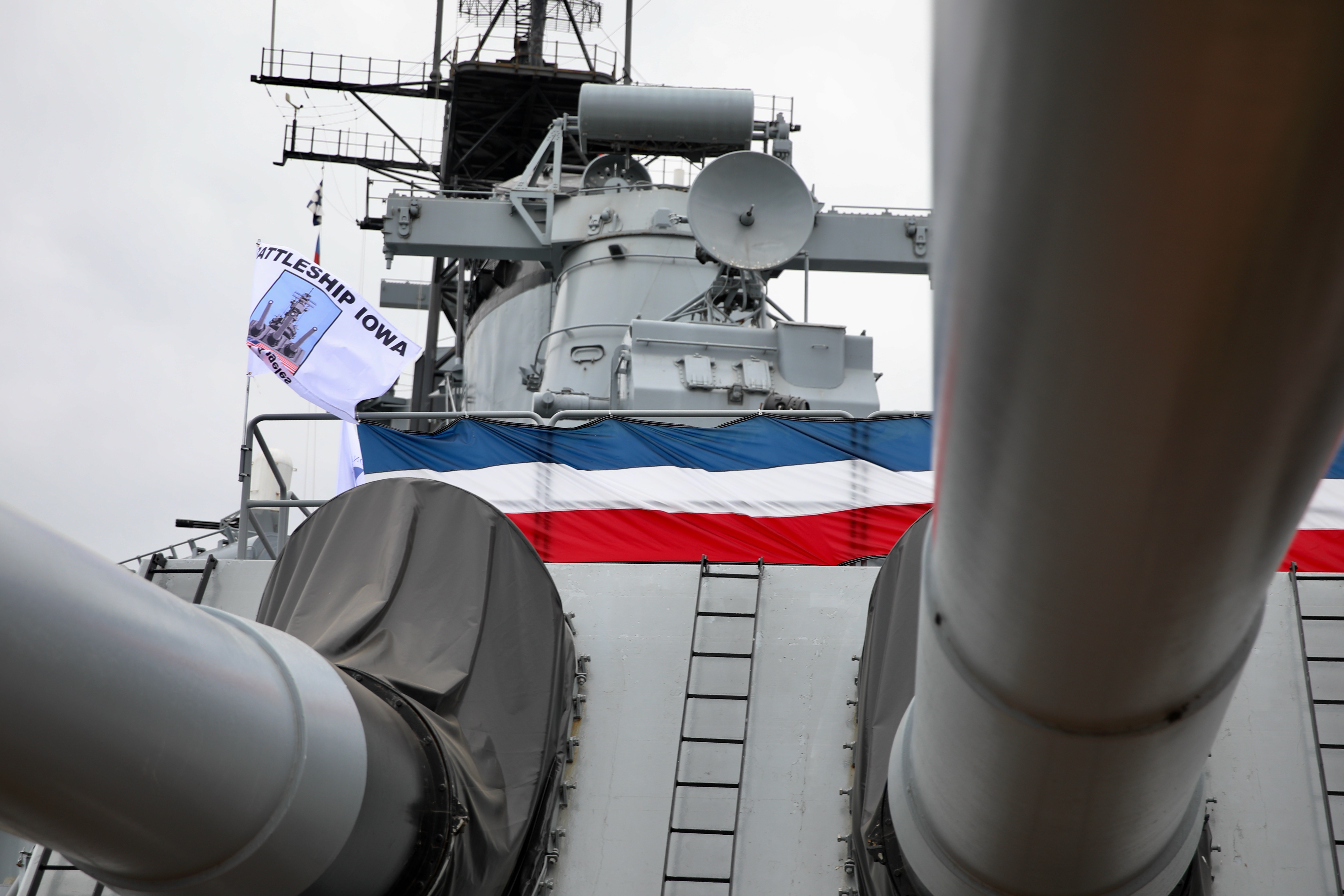 The USS Iowa is decked out for tours on Saturday,...