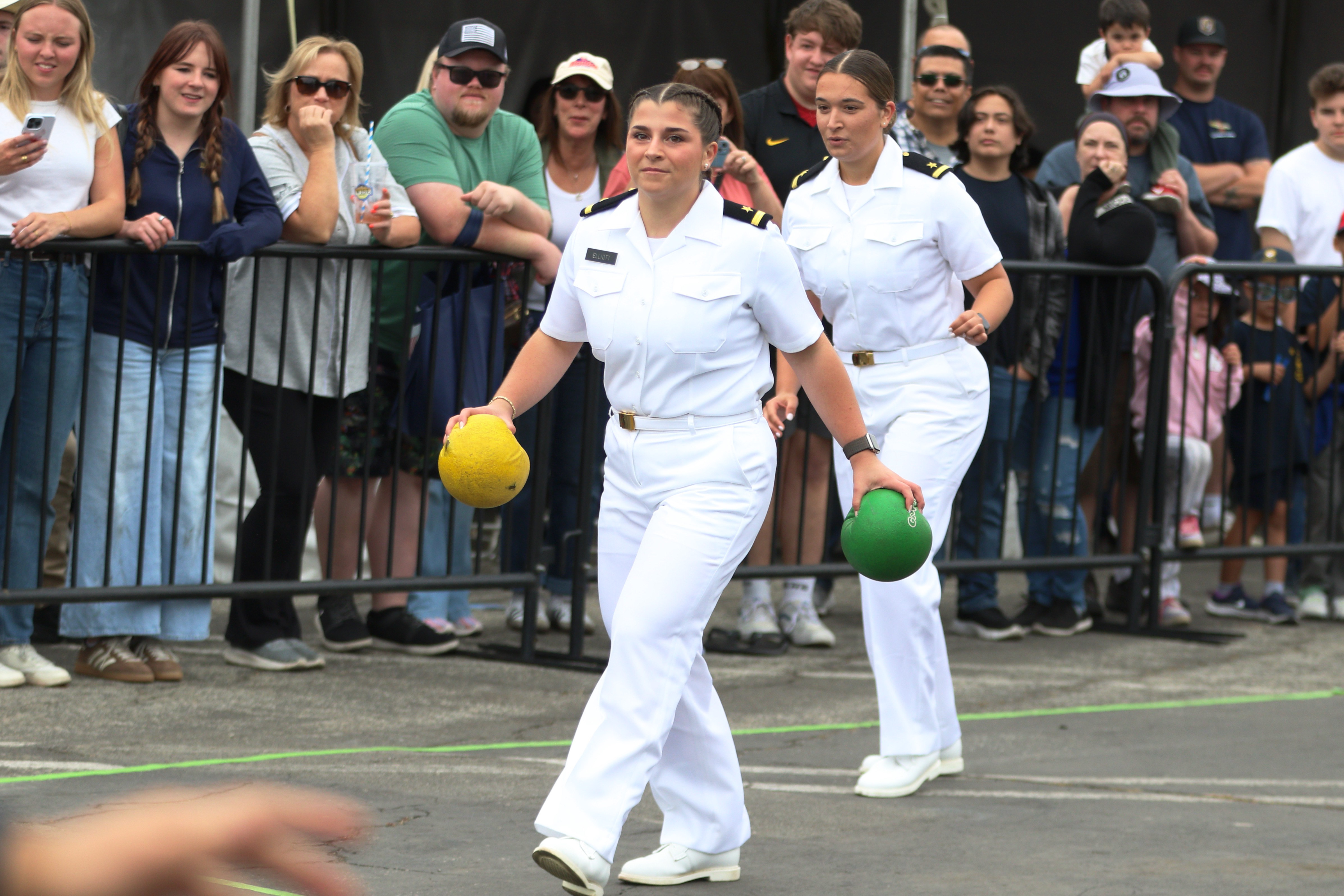 Players compete in the military dodgeball tournament on Sunday, May...