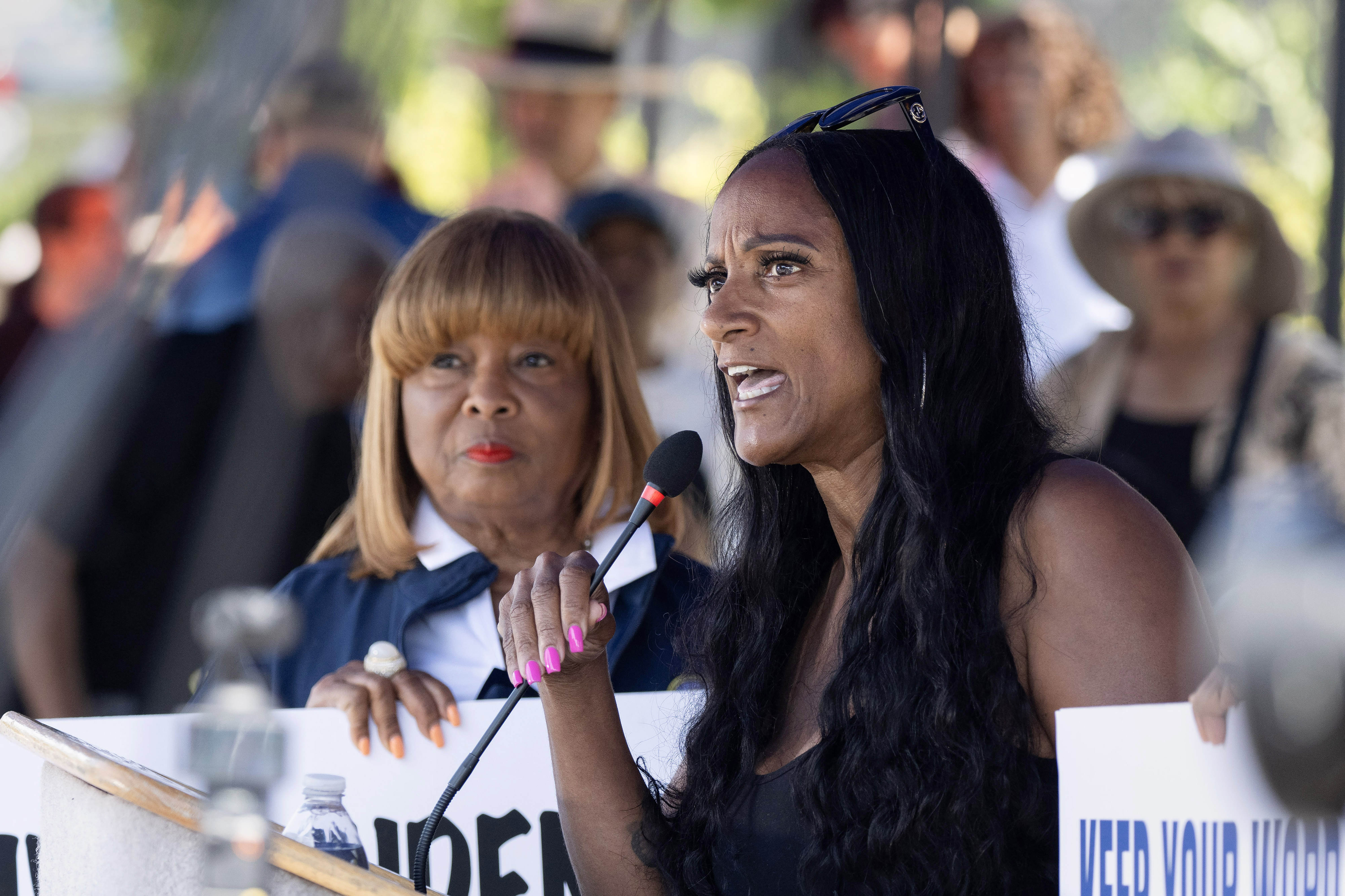 Longtime Carson resident and business owner Dr. Ta-Taneisha Thames speaks...