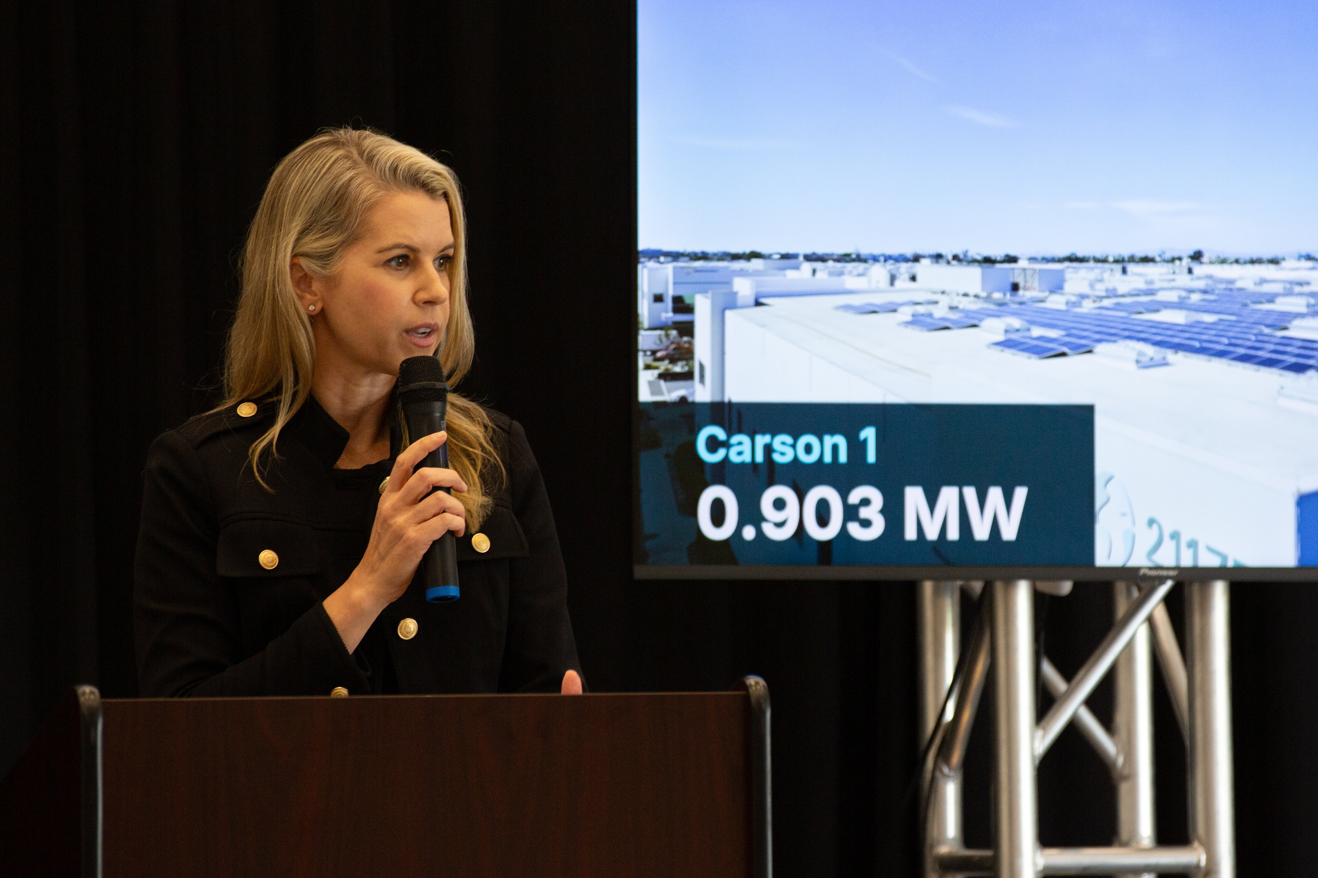 Megan Creecy-Herman, the president of the Prologis West Region, speaks...