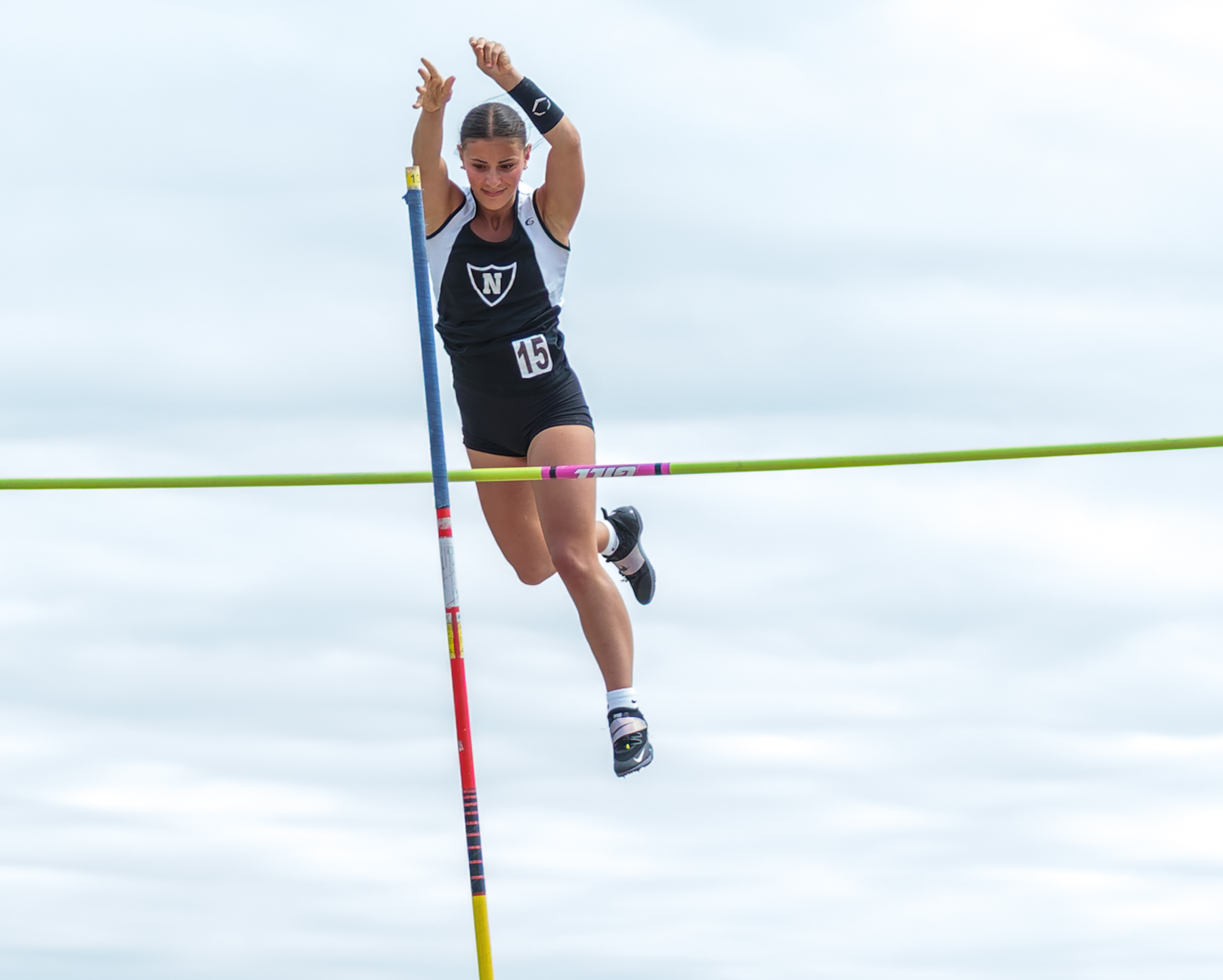 Walled Lake Northern's Anna Weinberger won the girls pole vault...