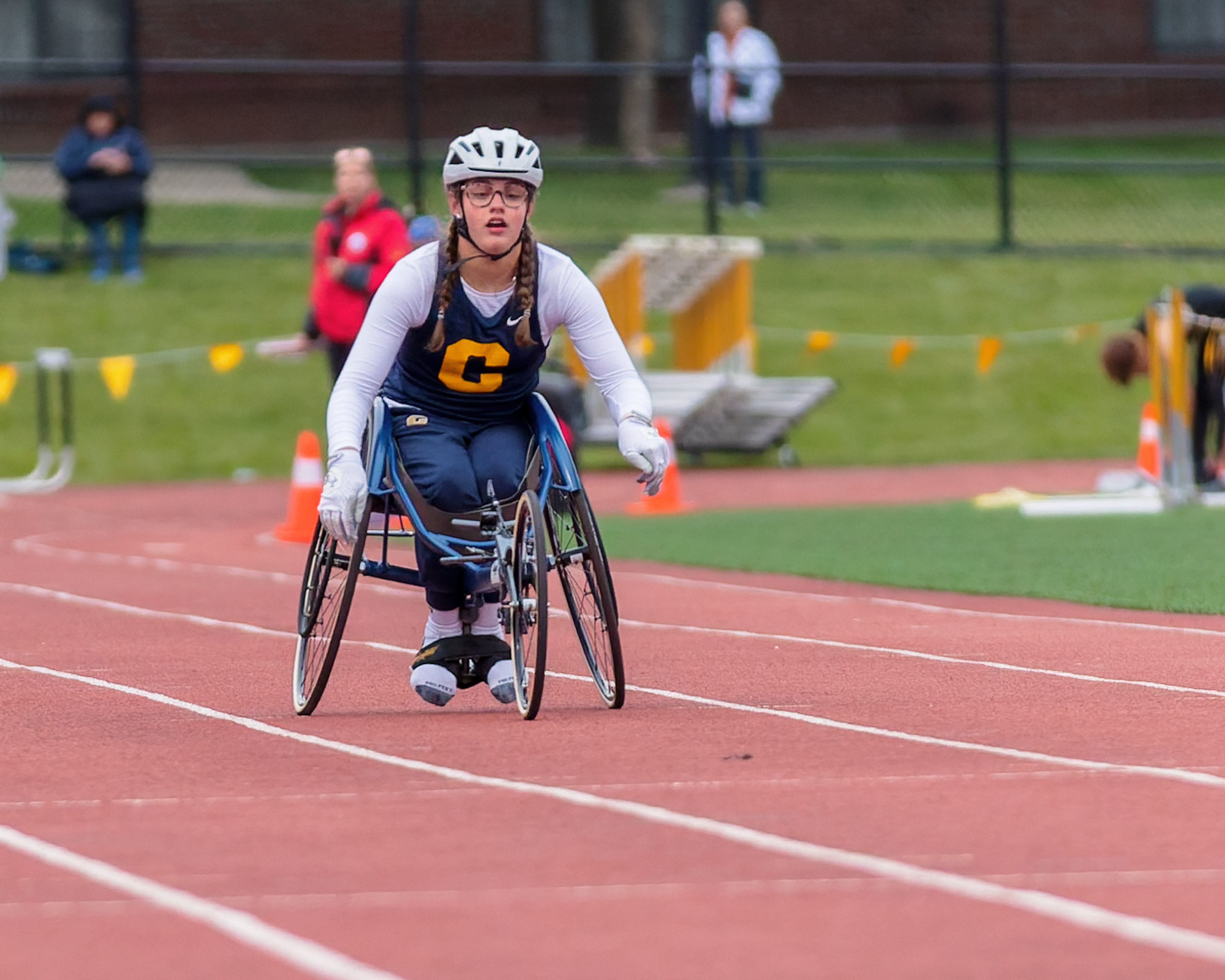 Clarkston's Allison Thurman won the girls adaptive 100m during the...