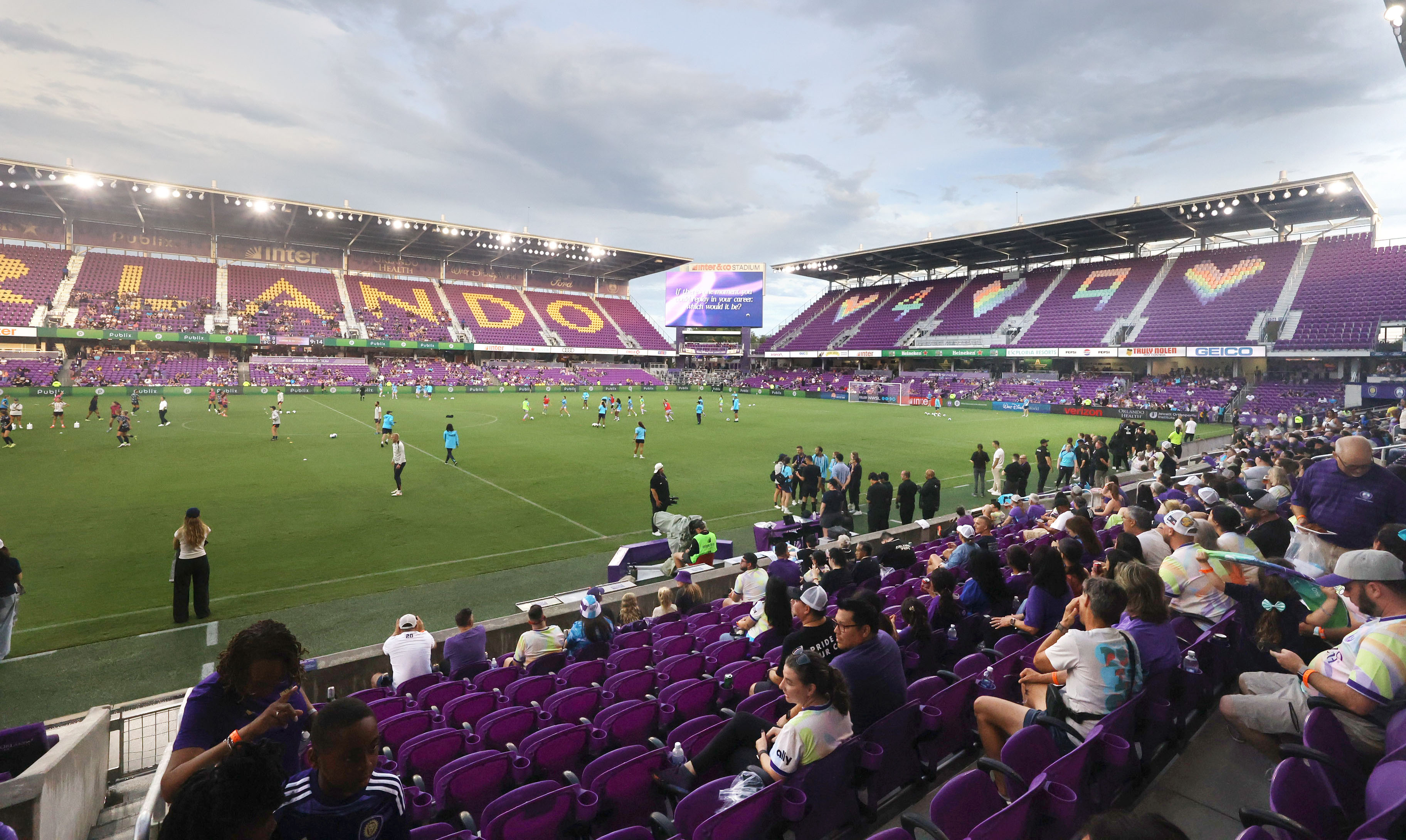 Seats are configured in the stadium to commemorate the 10th...