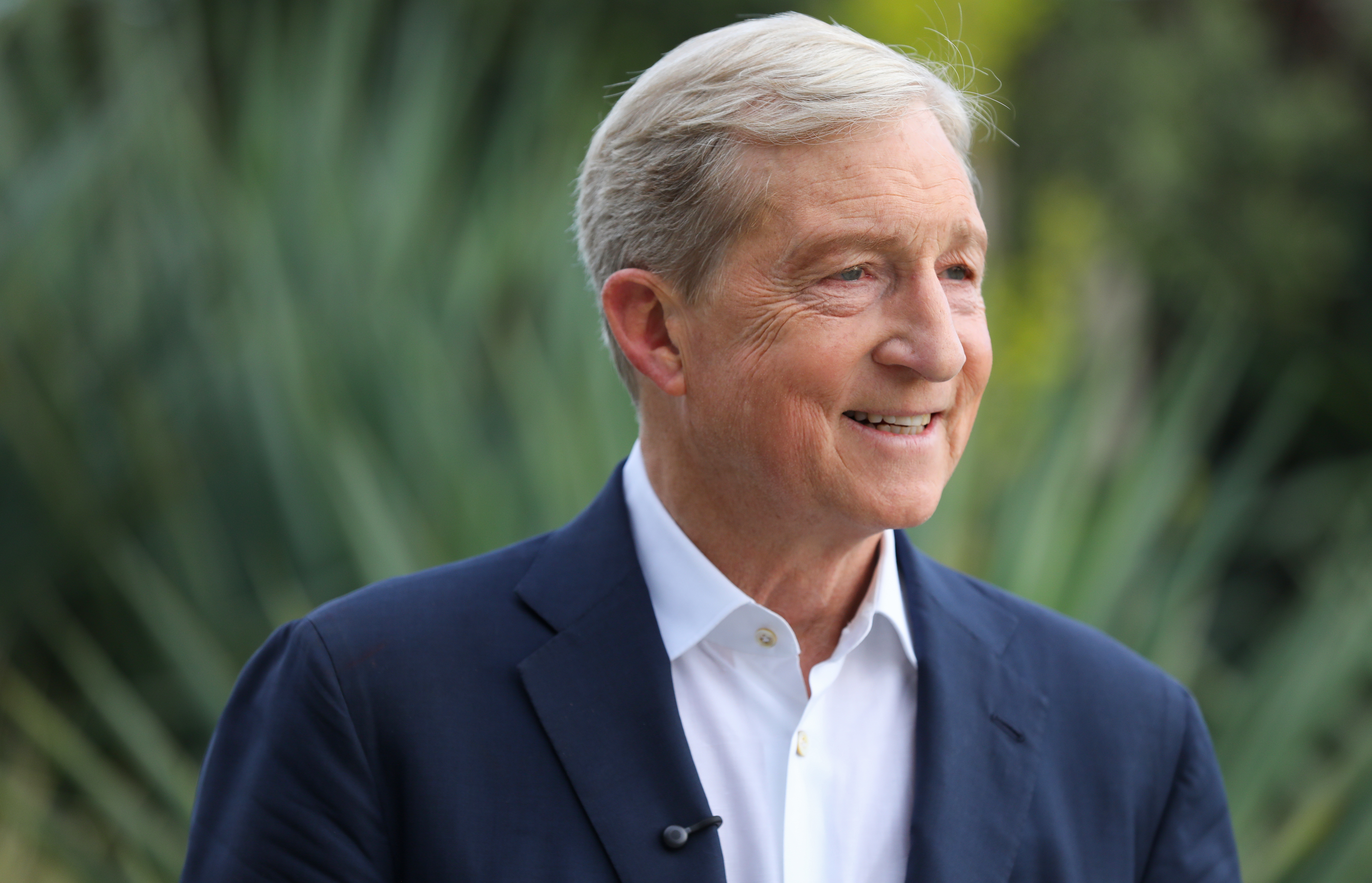 California gubernatorial candidate Tom Steyer talks to the media during...