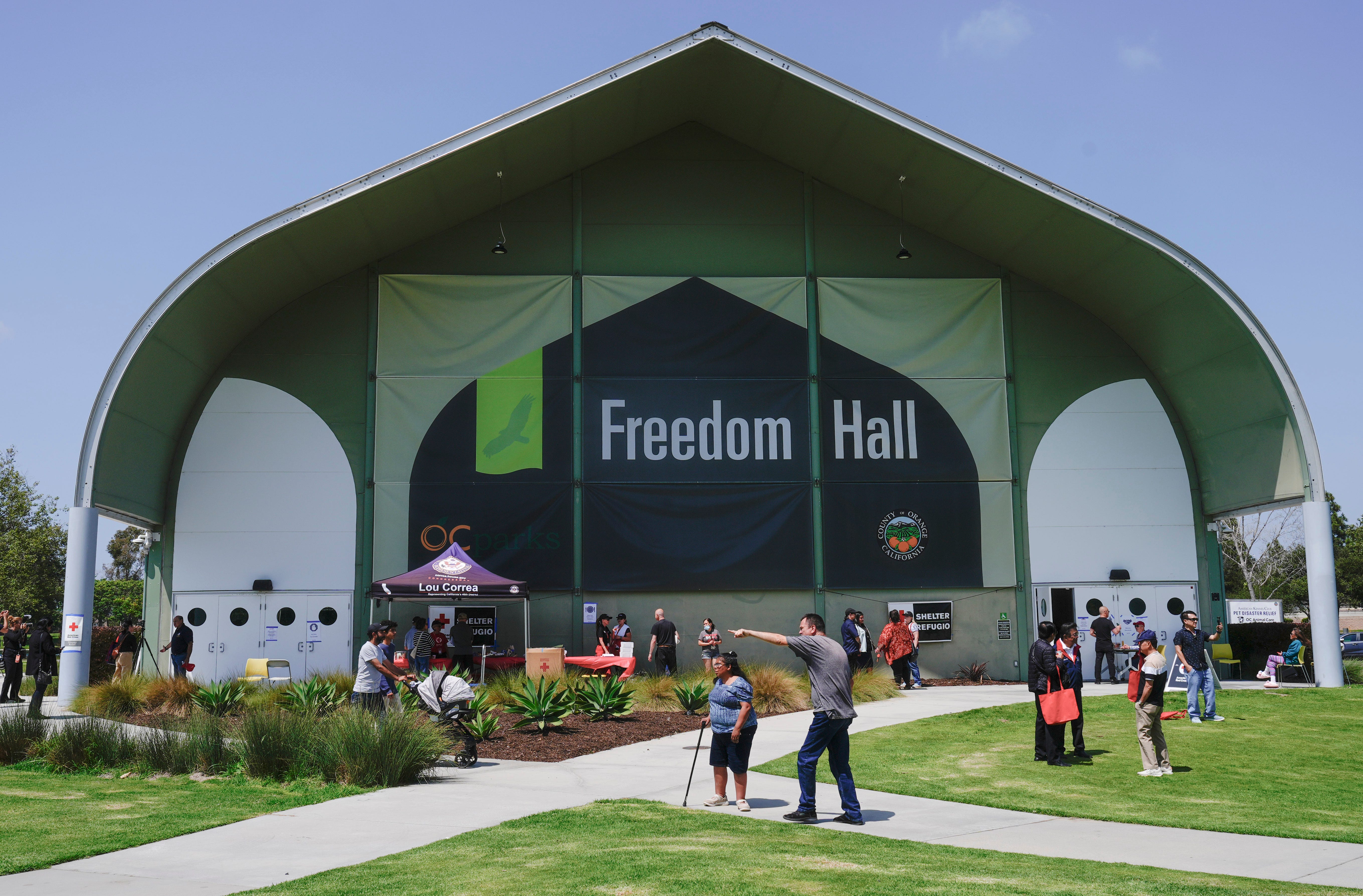 The Red Cross emergency shelter at Freedom Hall in Fountain Valley was still full of evacuees from the GKN Aerospace chemical incident in Garden Grove, Calif., May 23, 2026.