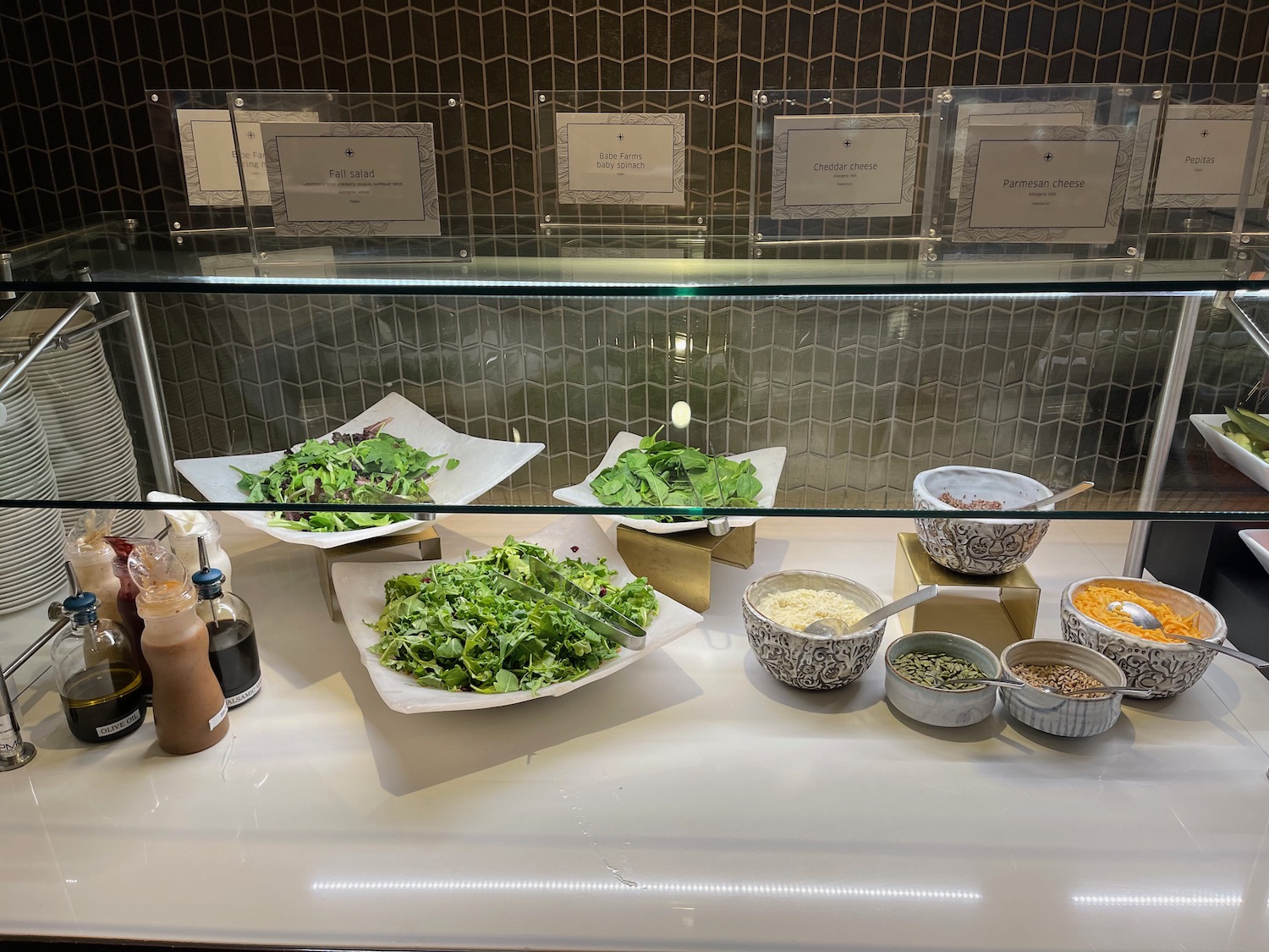 a display case with different types of food