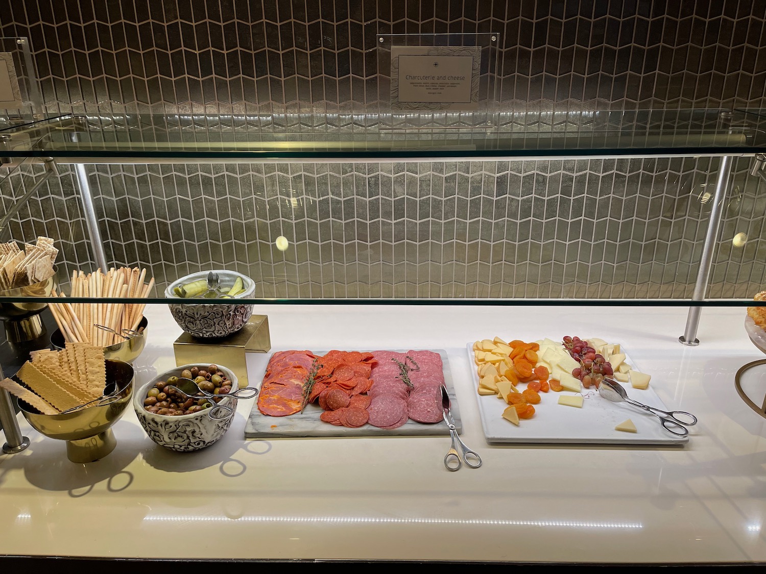 a buffet table with food on it