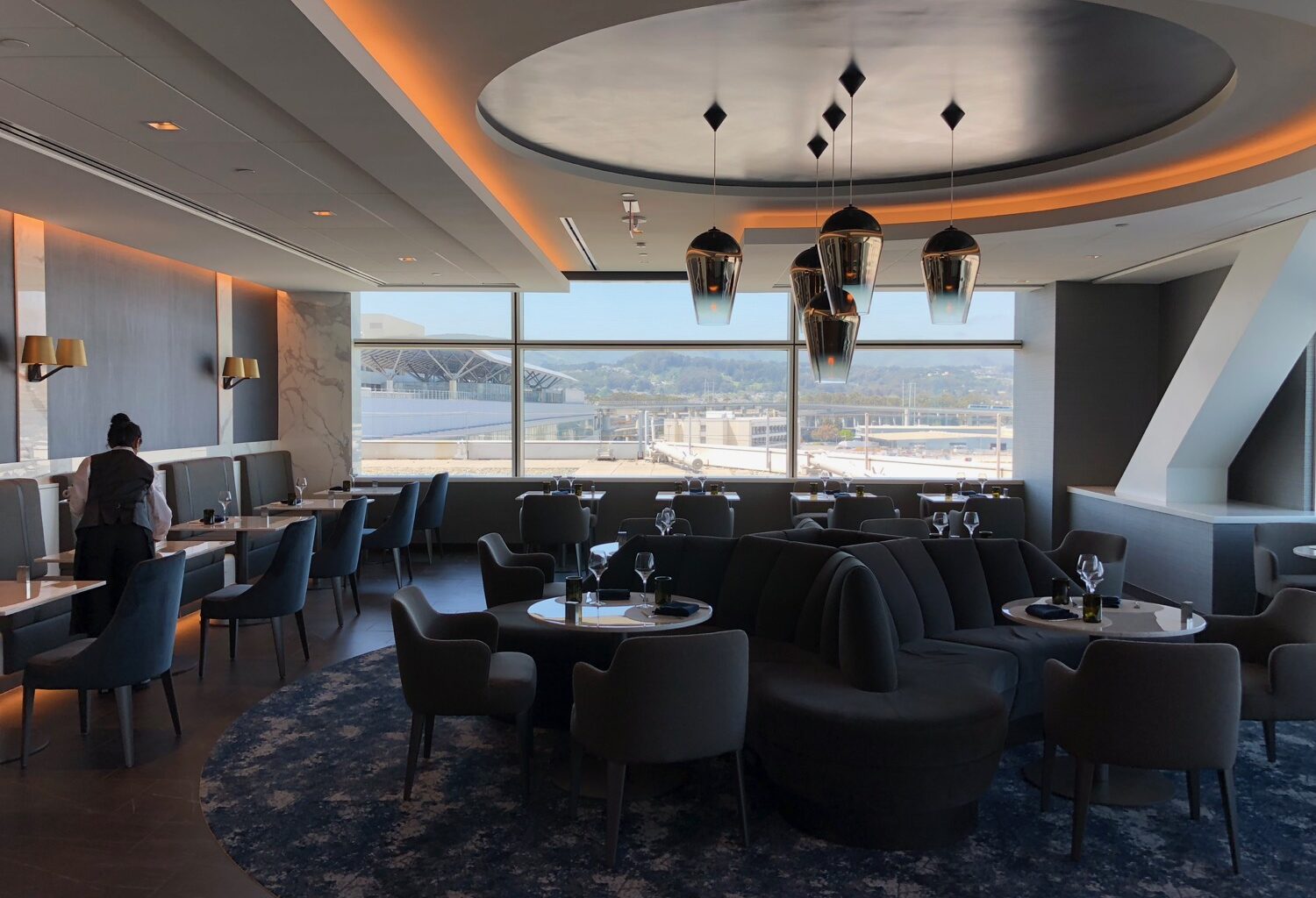 a room with tables and chairs