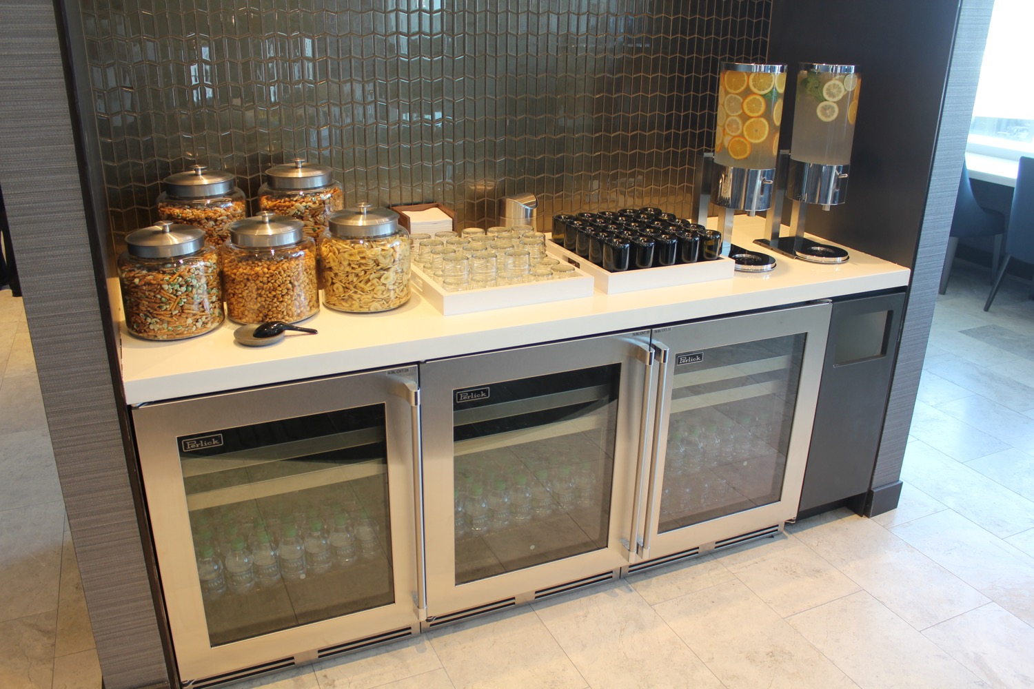 a buffet with food and drinks