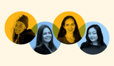 A photo illustration featuring headshots of the four 2026 University Medal finalists in alternating gold and blue bubbles.