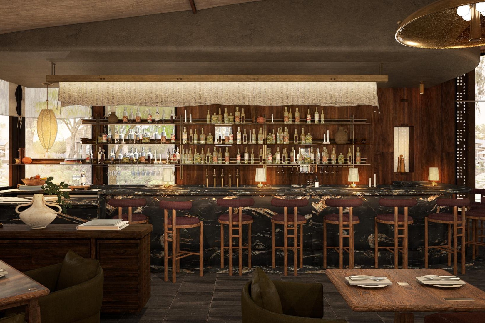 The bar at Vetra, located inside the Elene in Napa.