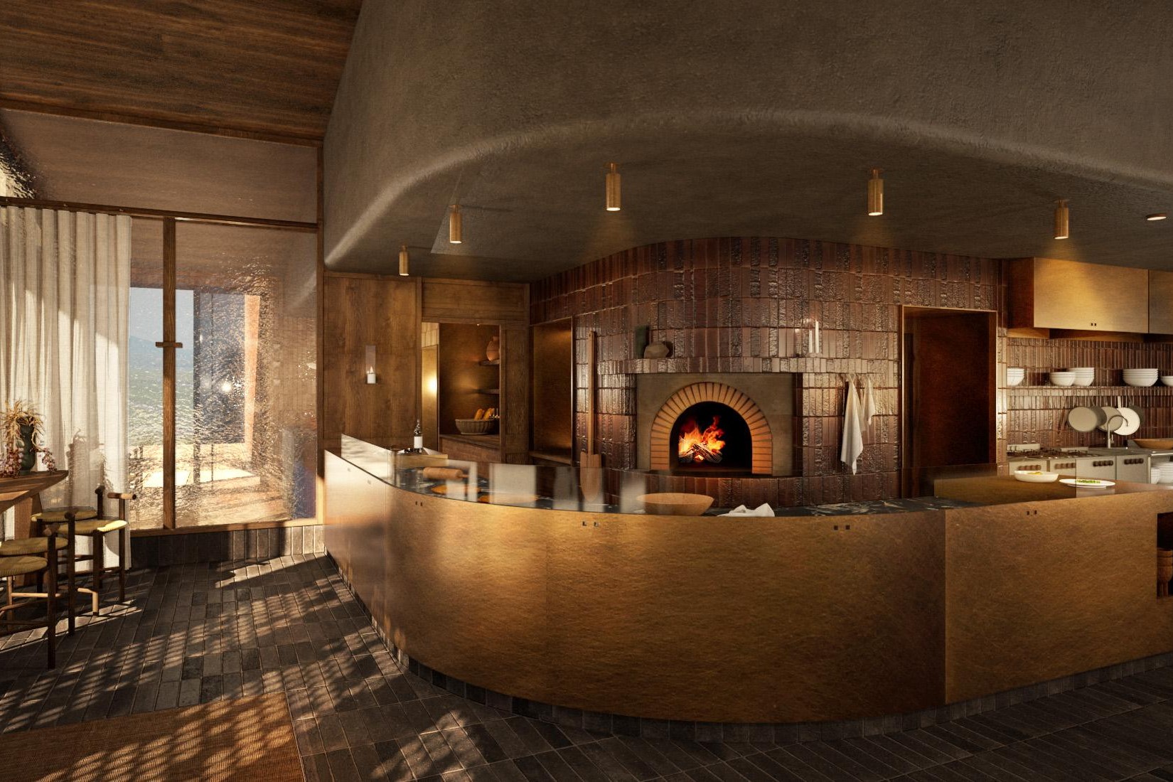 The open kitchen and heart at Vetra, located inside the Elene in Napa.