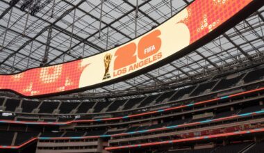 A general view shows SoFi Stadium in Inglewood, Calif., Tuesday, May 12, 2026, during a media event for the upcoming FIFA World Cup soccer tournament. (AP Photo/Jae C. Hong)