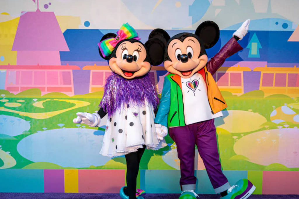 Minnie and Mickey pose for Disneyland Pride Nite
