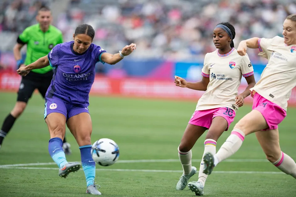 Orlando Pride SC forward Seven Castain (30) attempts a shot at goal during an NWSL match between Orlando Pride SC and San Diego Wave FC on Sunday, May 24, 2026 at Snapdragon Stadium in San Diego Calif.
