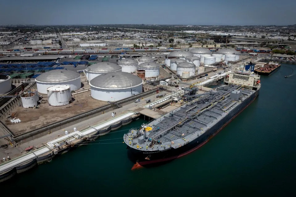 A tanker docks at Port of Long Beach. Los Angeles Times via Getty Images