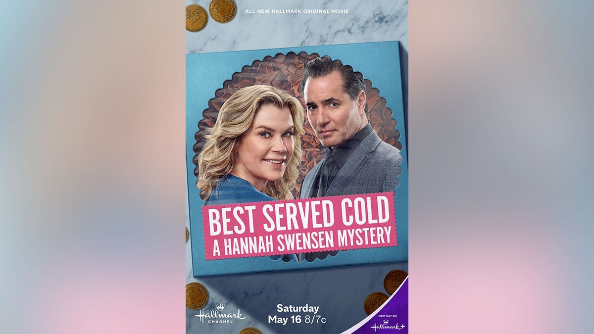 Alison Sweeney and her co-star on the poster for "Best Served Cold: A Hannah Swenson Story" in 2026.