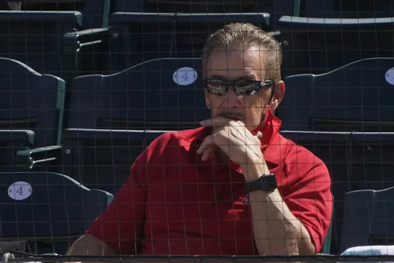 Los Angeles Angels owner Arte Moreno watches game action during a spring training game against the San Francisco Giants at Tempe Diablo Stadium.