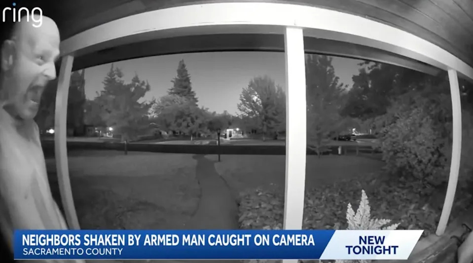 The chilling footage showed a man brandishing a knife while appearing to repeatedly stab toward the home’s entrance. Ring