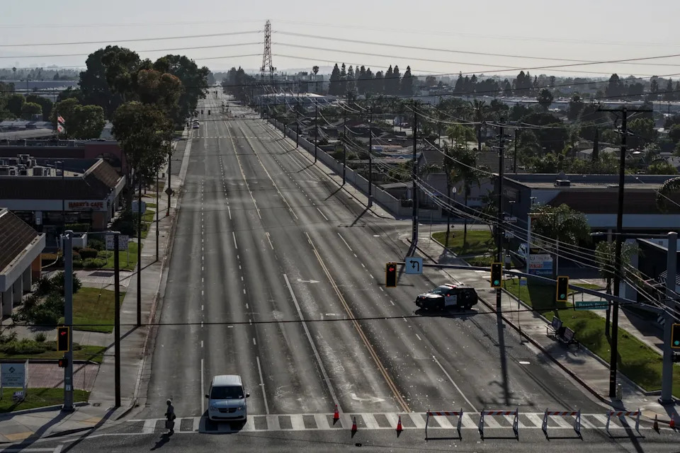 Caroline Brehman/Reuters - PHOTO: Chemical incident forces evacuation in the surrounding area in Garden Grove