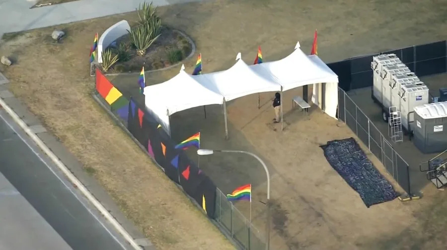 Sky5 aerial views showed the empty grounds of the Long Beach Pride Festival after it was cancelled on May 15, 2026. (KTLA)