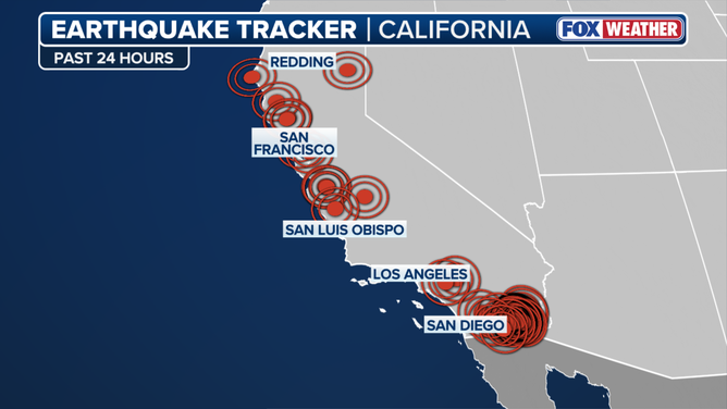 Earthquakes tracked over the past 24 hour in California. 