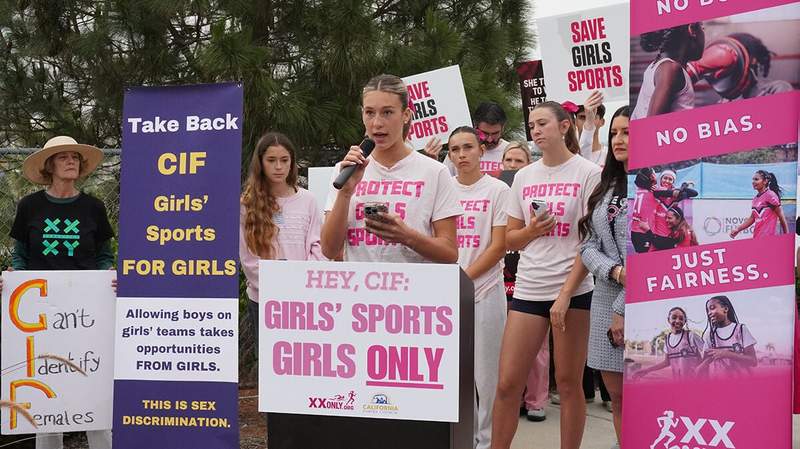 Protesters challenge trans sports policy in California
