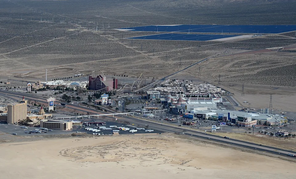 Whiskey Pete’s Hotel & Casino, Buffalo Bill’s Resort & Casino and Primm Valley Resort & Casino are seen in an aerial view. Getty Images