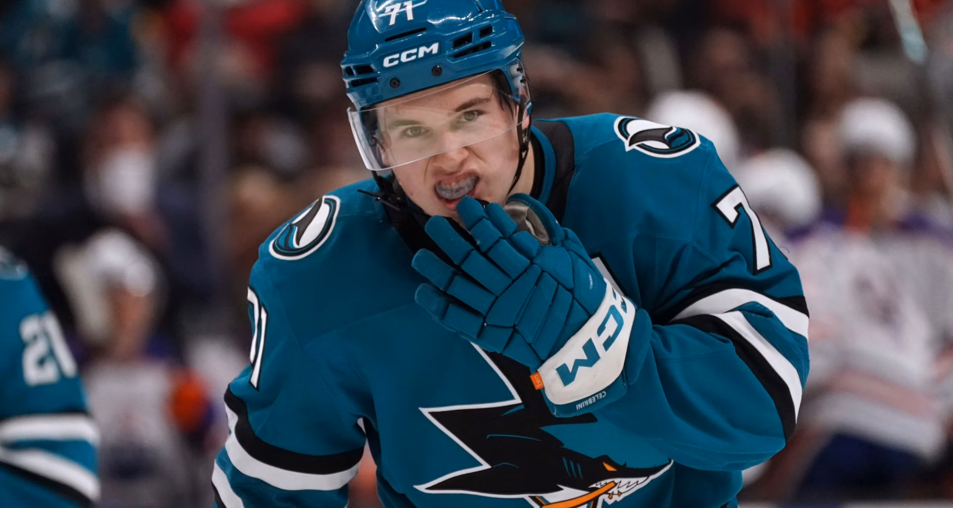San Jose Sharks center Macklin Celebrini (71) during a break at SAP Center at San Jose