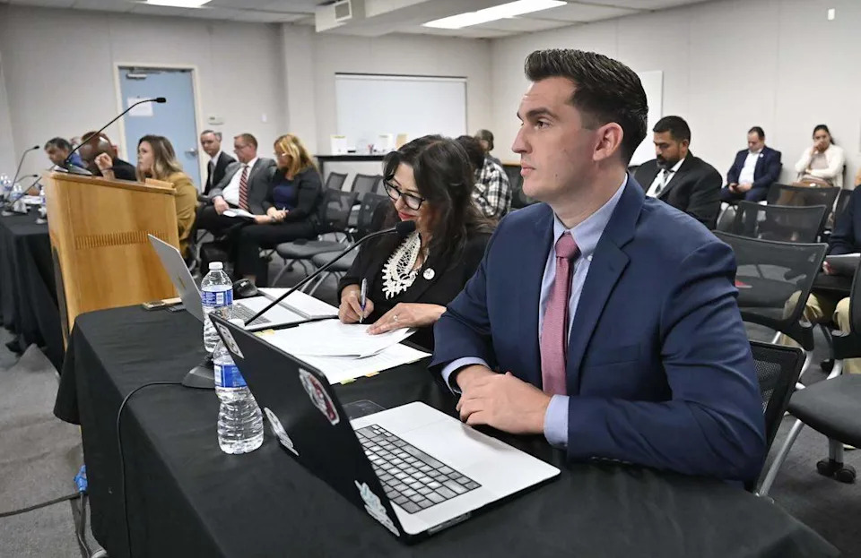 Johnathon Burrows, public information officer for Central Unified School District, is seen during the board meeting Tuesday night, May 26, 2026 in Fresno.