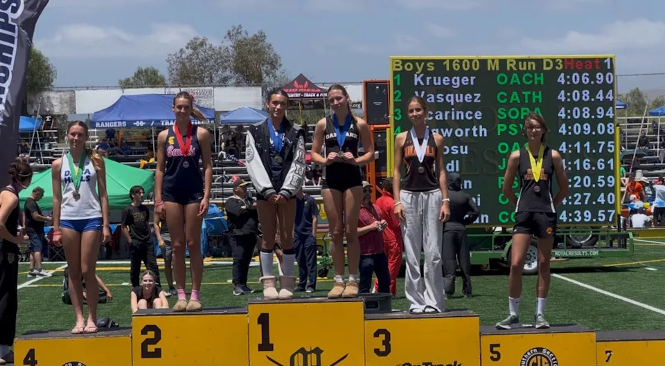 the only time on Saturday that Hernandez stood next to a female athlete on the podium. Obtained by the CA Post