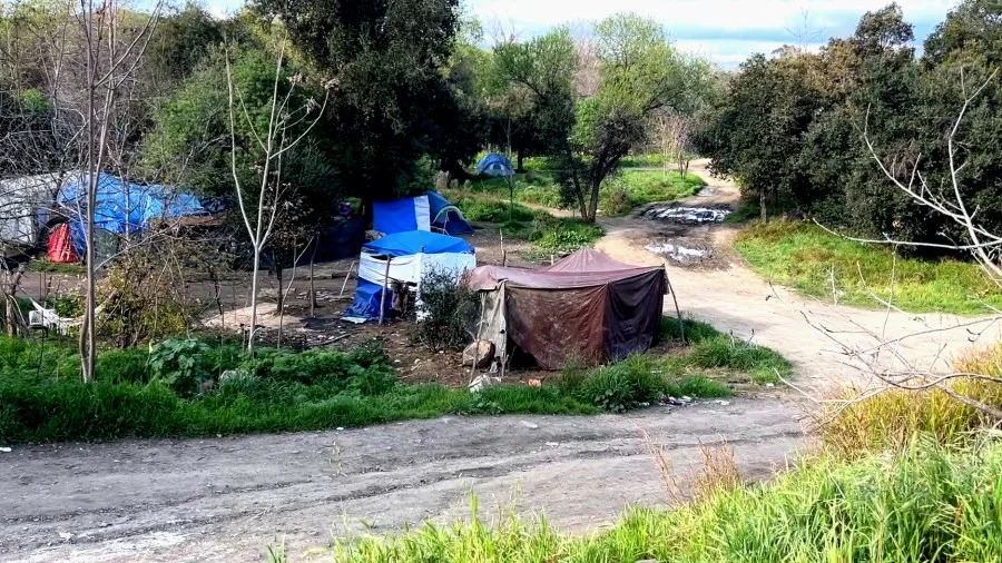 “The Jungle” homeless encampment is seen along Coyote Creek in San Jose on Feb. 25, 2026. (KRON4 Photo)