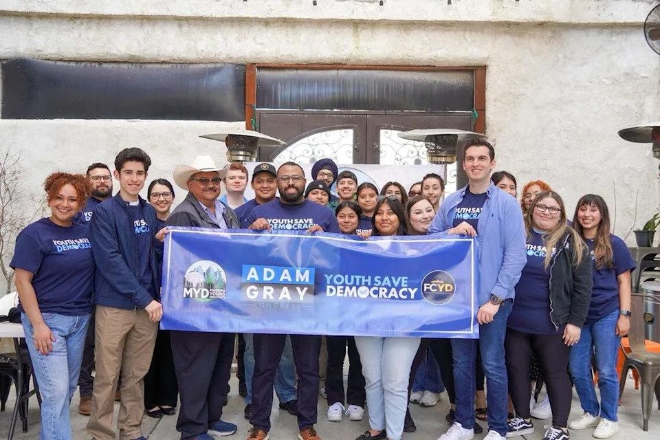 A Youth Save Democracy at an event on behalf of U.S. Rep. Adam Gray (D-Merced) in 2024.