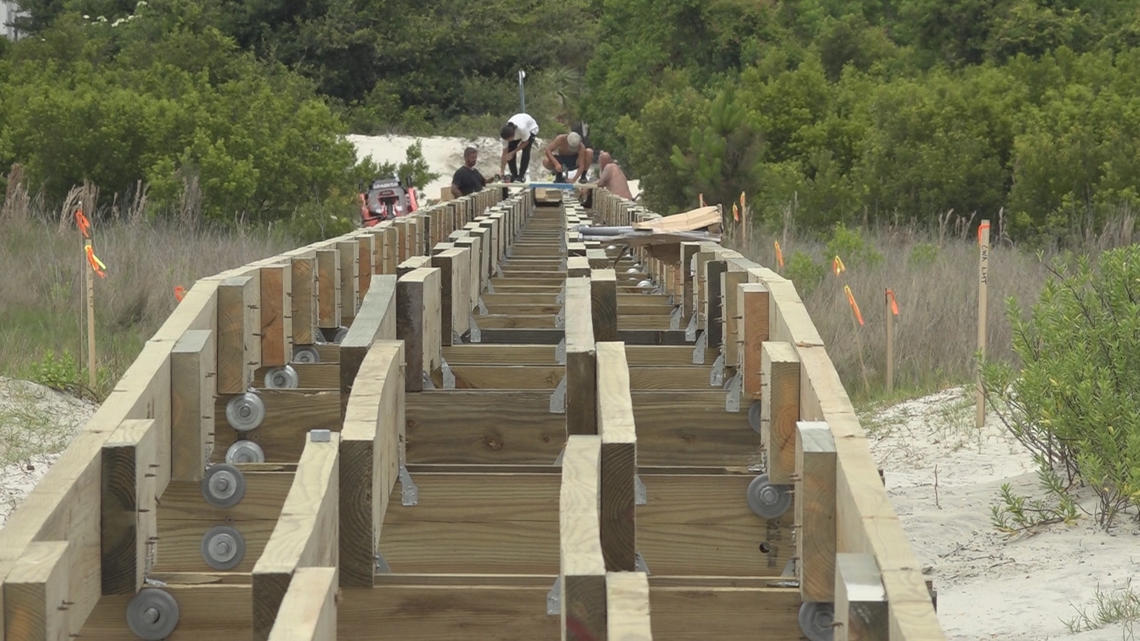 Construction underway on nearly 1000-foot-long boardwalk to cross St. Simons Island tidal pool