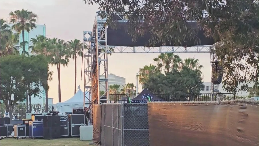 Workers packed up and the grounds of the Long Beach Pride Festival remained empty after ithe event was cancelled on May 15, 2026. (KTLA)
